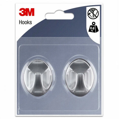 Crochets Adhésifs - Ovale - Gris - Moyen Modèle (x2) 3M 3 Crochets Adhésifs - Ovale - Gris - Moyen Modèle (x2) 3M