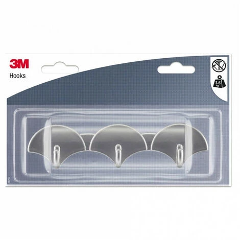 Barrette Adhésive De 3 Crochets - éventail - Gris 3M 3 Barrette Adhésive De 3 Crochets - éventail - Gris 3M