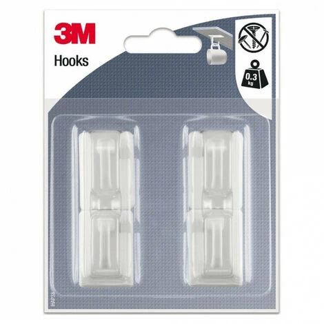 Crochets Adhésifs - Rectangle - Blanc - Pour Tasse (x4) 3M 3 Crochets Adhésifs - Rectangle - Blanc - Pour Tasse (x4) 3M