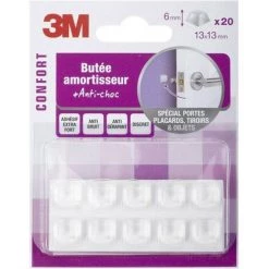 3M Lot De 20 Butées Amortisseurs Carrés Adhésives Transparents 13x13x6mm