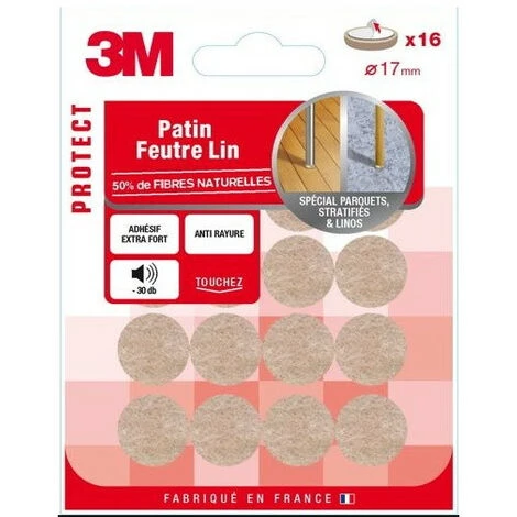 3M Patins Feutres Lin Adhésif Naturel - Quantité: 16 - Ø (en Mm): 17 3 3M Patins Feutres Lin Adhésif Naturel - Quantité: 16 - Ø (en Mm): 17