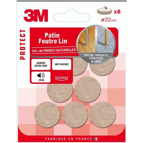 3M Patins Feutres Lin Adhésif Naturel - Quantité: 16 - Ø (en Mm): 17 4 3M Patins Feutres Lin Adhésif Naturel - Quantité: 16 - Ø (en Mm): 17 – Image 2