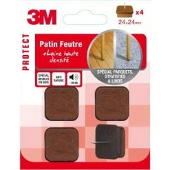 3M Lot De 4 Patins Feutres Laine à Clouer Marron 24mmx24mm