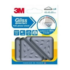 3M Lot De 4 Patins Glisseur Alvéolé Glisdome Gris 45mmx45mmx65mm