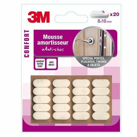 Amortisseurs Adhésifs En Mousse Blanc 8x16mm (x20) 3M 3 Amortisseurs Adhésifs En Mousse Blanc 8x16mm (x20) 3M
