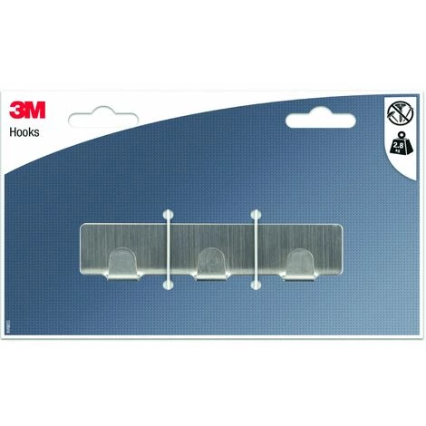 3M Barre 3 Crochets Adhésif Permanent 3M, Gris 3 3M Barre 3 Crochets Adhésif Permanent 3M, Gris