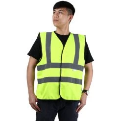 3M Gilet Reflechissant Haute Visibilite, Gilet De Securite Cycliste (Deux Horizontaux Et Deux Verticaux), Jaune Fluo, Taille L