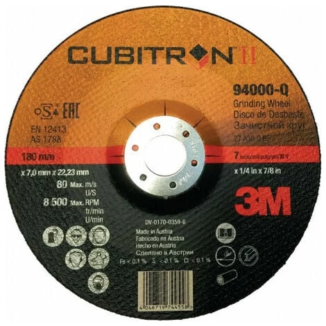 3M Meule à ébarber Cubitron™ II D180xS7 Mm Granul. 36 Contre-coudé INOX Perçage 22 (Par 10) 3 3M Meule à ébarber Cubitron™ II D180xS7 Mm Granul. 36 Contre-coudé INOX Perçage 22 (Par 10)