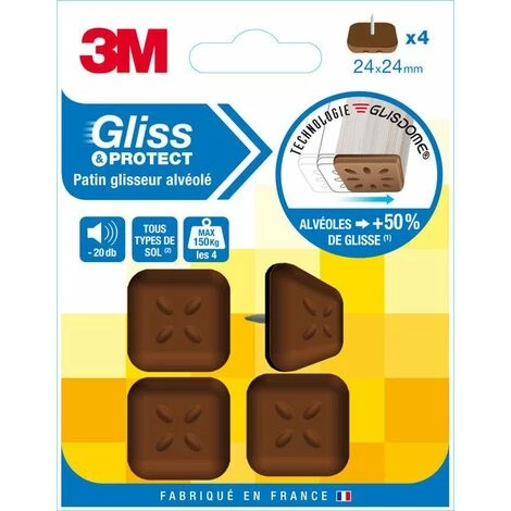 3M Lot De 4 Patins En Plastique, 24x24mm 3 3M Lot De 4 Patins En Plastique, 24x24mm