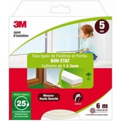 3M Joint Porte/Fenêtre Universel Joint Bon Etat 1 À 3 Mm X 6 M Blanc