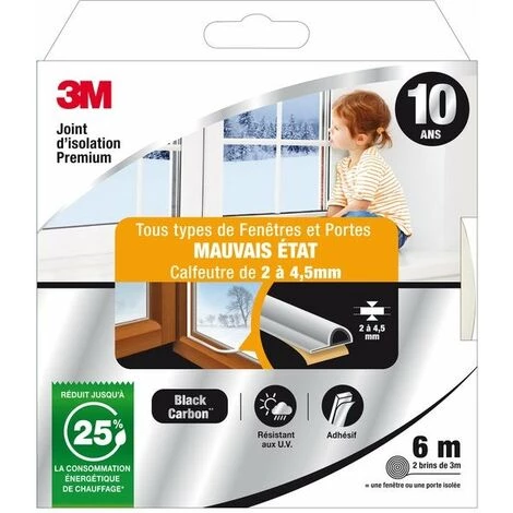 3M Joint Porte/Fenêtre Universel Mauvais Etat Premium 2 À 4,5mm X6m Blanc 3 3M Joint Porte/Fenêtre Universel Mauvais Etat Premium 2 À 4,5mm X6m Blanc