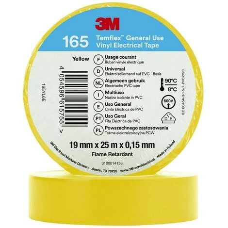3M Temflex™ 165 165YL6E Ruban Isolant Temflex™ 165 Jaune (L X L) 25 M X 19 Mm 1 Pc(s) 3 3M Temflex™ 165 165YL6E Ruban Isolant Temflex™ 165 Jaune (L X L) 25 M X 19 Mm 1 Pc(s)