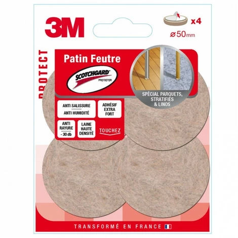 Patins Adhésifs En Feutre Beige Ø50mm (x4) 3M 3 Patins Adhésifs En Feutre Beige Ø50mm (x4) 3M